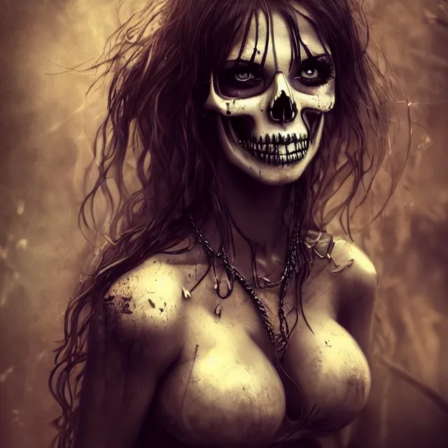 Prompt: full body pose, beautiful adult skull fairy, dirty, grungy, grunge, highly detailed, 4 k, hdr, smooth, sharp focus, high resolution, award - winning photo, artgerm, photorealistic