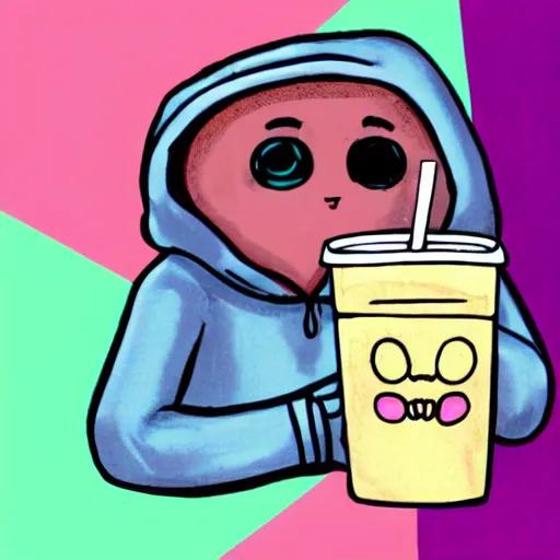 Image similar to Cute moth wearing a hoodie and drinking boba tea, pastel colors, lighthearted, adorable, digital art