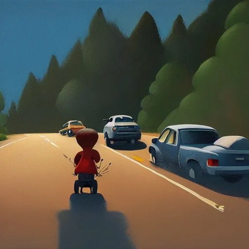 Image similar to goro fujita ilustration a family leaving the big city in a traffic jam heading for the forest, painting by goro fujita, sharp focus, highly detailed, artstation