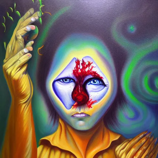 Image similar to fear psychosis in oil paint, surrealist highly detailed at, astral ethereal, trending on art station, masterpiece, visionary art, emotional oil painting