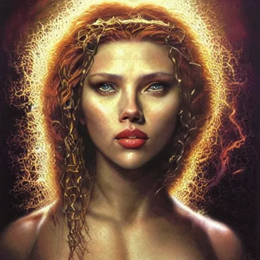 Prompt: a hyperrealistic painting of Scarlett Johanson as Medusa by Bob Eggleton,