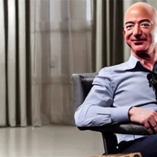 Image similar to jeff bezos sitting as professor charles xavier in xmen movie