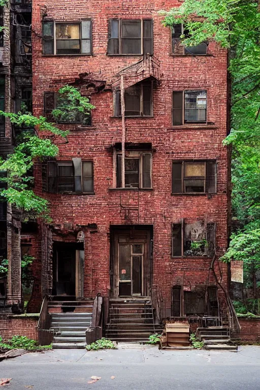 Image similar to (((((a ramshackle manhattan brick brownstone deep in the forest))))) by Andy Walsh!!!!!!!!!!!!!!!!!!!!!!!!!!!