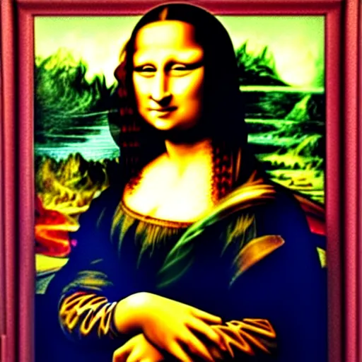 Image similar to The Mona Lisa painted by Bob Ross