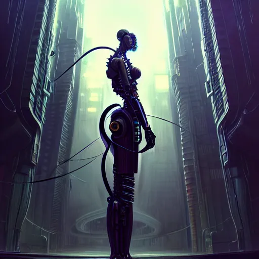 Prompt: low angle shot of a cyberpunk robot character, intricate, elegant, highly detailed, centered, digital painting, artstation, concept art, smooth, sharp focus, illustration, artgerm, Tomasz Alen Kopera, Peter Mohrbacher, donato giancola, Joseph Christian Leyendecker, WLOP, Boris Vallejo