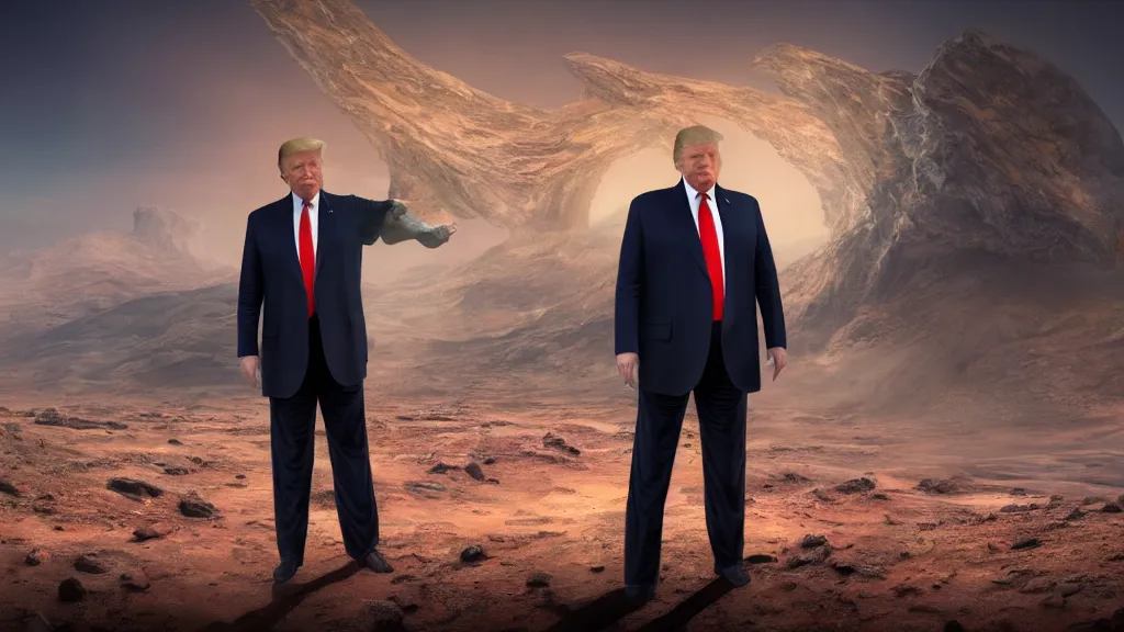 Prompt: realistic portrait of donald trump on mars, fantasy artwork, very very very beautiful scenery, hd, hdr, ue5, ue6, unreal engine 5, cinematic 4k wallpaper, 8k, ultra detailed, high resolution, artstation, award winning