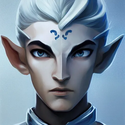 Image similar to face icon stylized minimalist, handsome snow elf with albino skin, ornate silver armour, androgynous cape, arrogant expression, loftis, cory behance hd by jesper ejsing, by rhads, makoto shinkai and lois van baarle, ilya kuvshinov, rossdraws global illumination