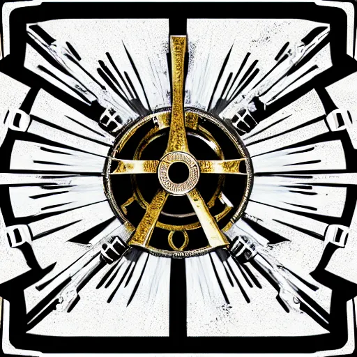 Image similar to cyberpunk futuristic chaos steampunk occult magic sign symbol label and heraldry