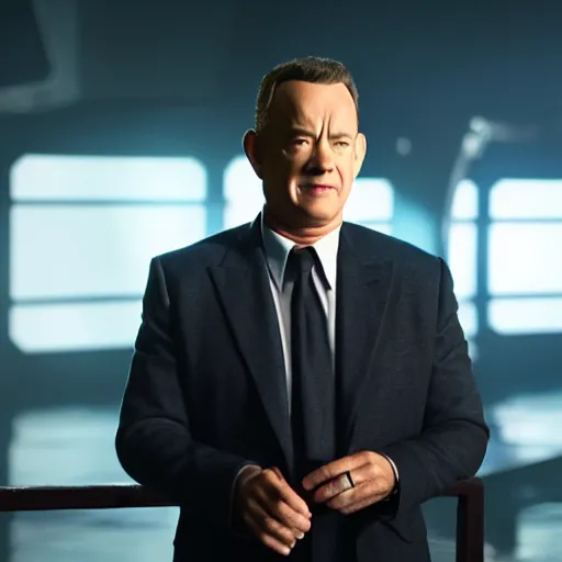 Image similar to a still of tom hanks in the avengers movie, 4 k, studio lighting, marvel cinematic, bokeh