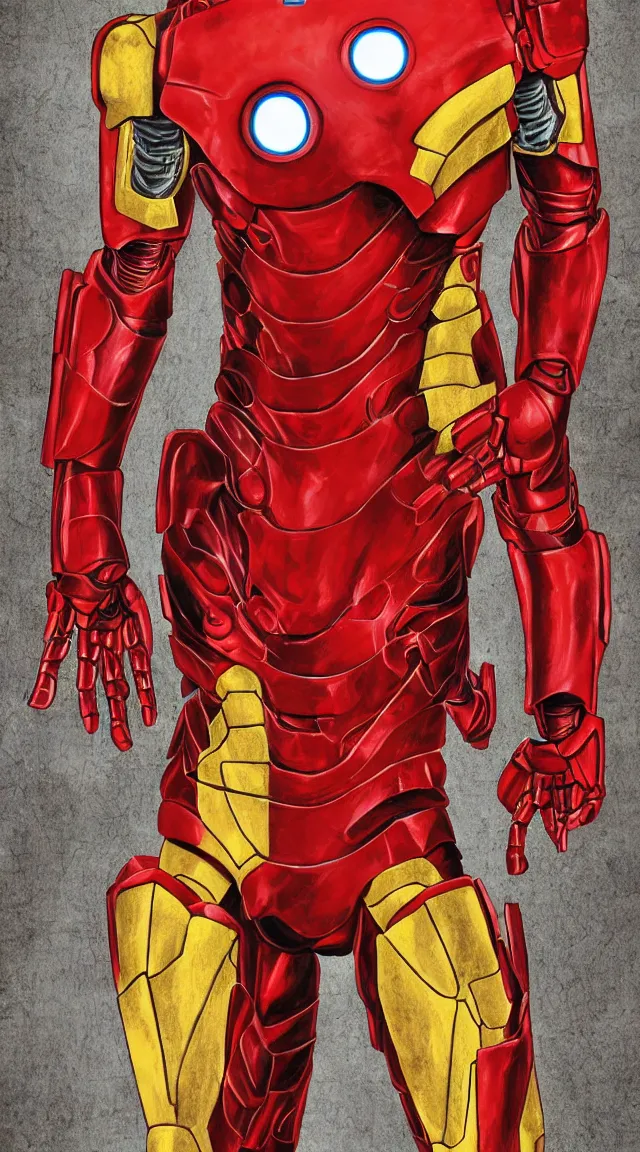 Image similar to Iron man in a hellish suit, by hellraiser art