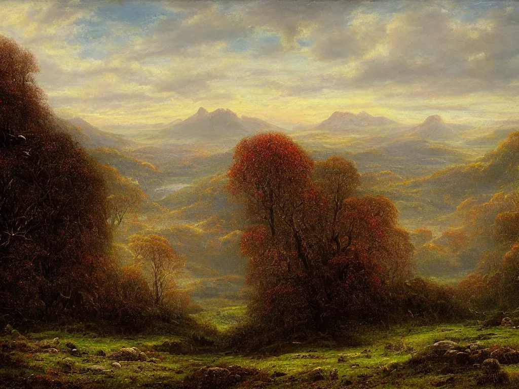 Prompt: a mystical landscape by thomas seddon