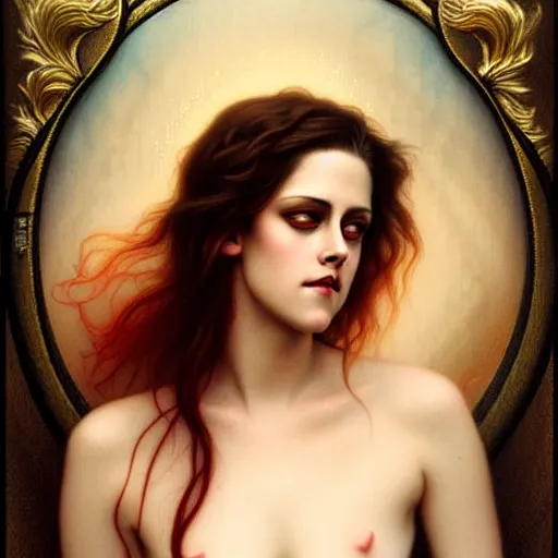 Image similar to portrait of kristen stewart by tom bagshaw in the style of gaston bussiere, art nouveau