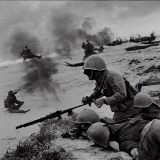 Image similar to ww 2 realistic photo dday, battle on the beach, blood