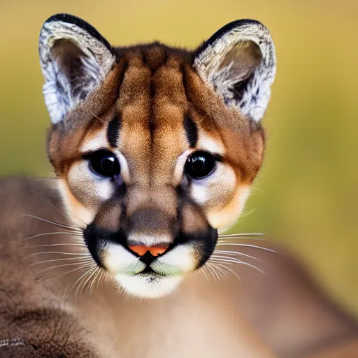 Image similar to dslr portrait still of a mountain lion cub, 8 k, 8 5 mm f 1. 4