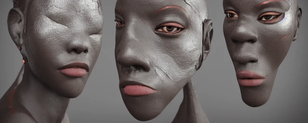 Prompt: half african face, half senufo face mask, hybrid, extremely detailed, behrens style, storm, unreal 5 render, fantasy digital art, octane render, beautiful composition, trending on artstation, award - winning photograph, masterpiece