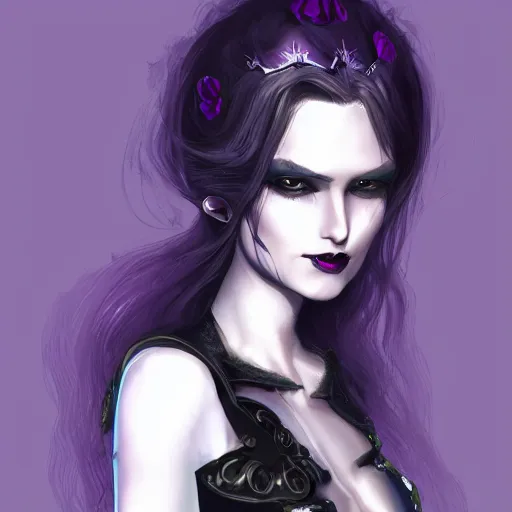 Image similar to a girl wearing gothic clothes, purple lipstick, highly detailed, digital painting, artstation, concept art, smooth, sharp focus, illustration