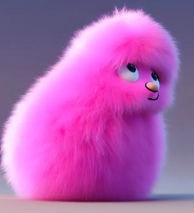 Image similar to high quality 3 d render hyperrealistic very cute small pink little spherical creature, plush mascot, short spiky dense fluffy smooth hair, photo from the side, pink fluffy fur, 1 5 0 mm, beautiful natural soft light, rim light, smooth background, artstation, ultra detailed, elegant, ultra detailed, metallic armor, octane render