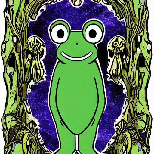 Prompt: frog, king of the jungle, ruler over all, gothic cathedral - g