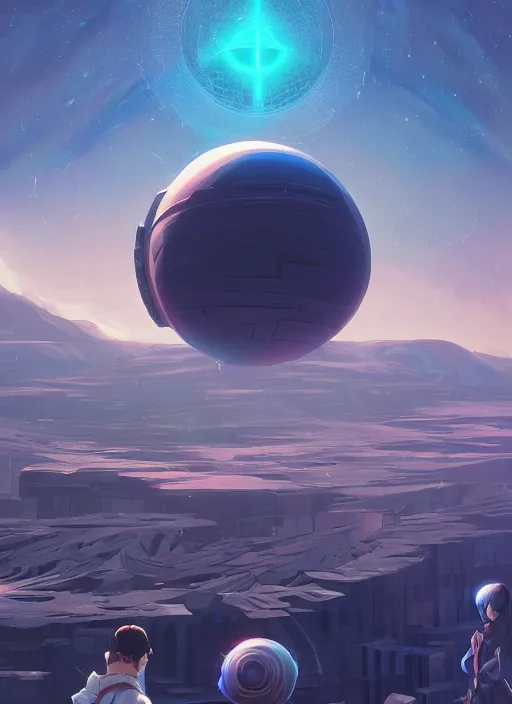 Image similar to dyson sphere - mid construction | hyperrealistic oil painting | by makoto shinkai, ilya kuvshinov, lois van baarle, rossdraws | futuristic architecture, in the style of hearthstone, trending on artstation | dark color scheme