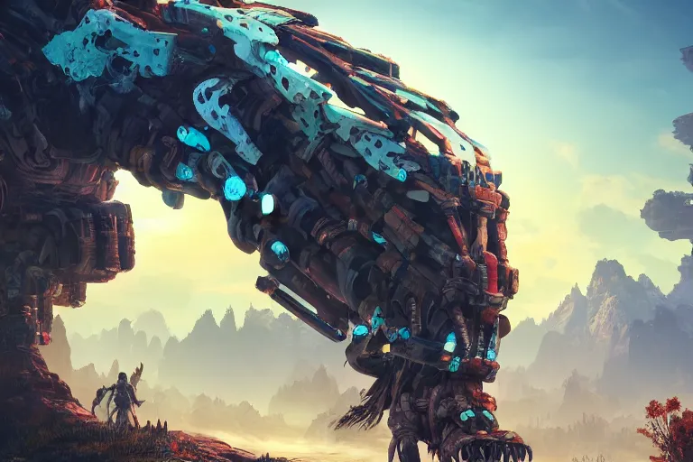 Image similar to tremortusk machine mecanical creature robot of horizon forbidden west horizon zero dawn bioluminiscence global illumination ray tracing hdr fanart arstation by ian pesty and alena aenami artworks in 4 k