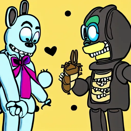 Image similar to springtrap from five nights at freddy ’ s going on a date with sans the skeleton from undertale