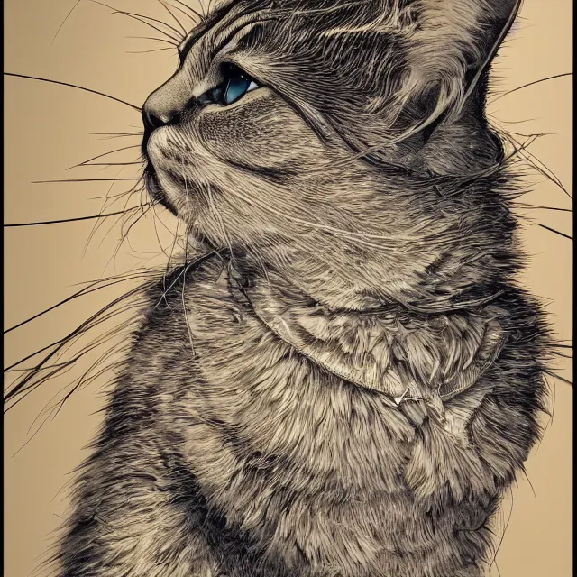 Image similar to the portrait of cat, elegant, hyperdetailed illustration by kim jung gi, irakli nadar, intricate linework, sharp focus, bright colors, octopath traveler, final fantasy, unreal engine 5 highly rendered, global illumination, radiant light, detailed and intricate environment