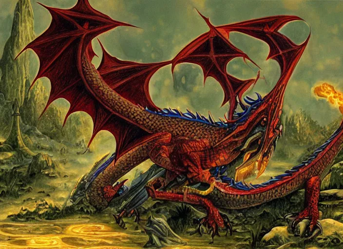 Image similar to a painting of a dragon by larry elmore
