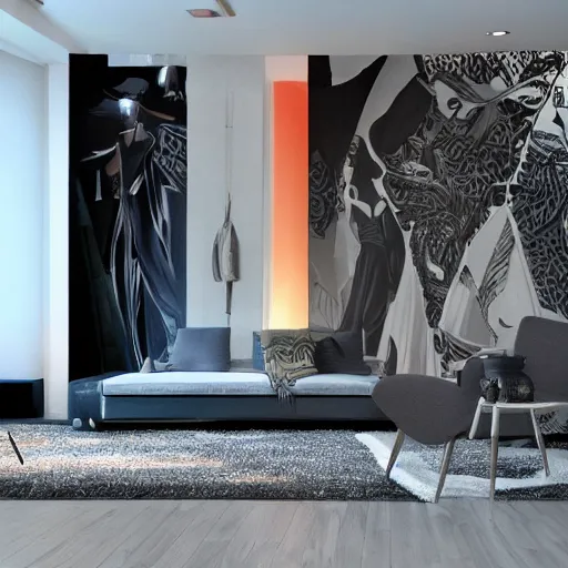 Image similar to mural on the wall of a modern home, stunning architecture, famous interior design style