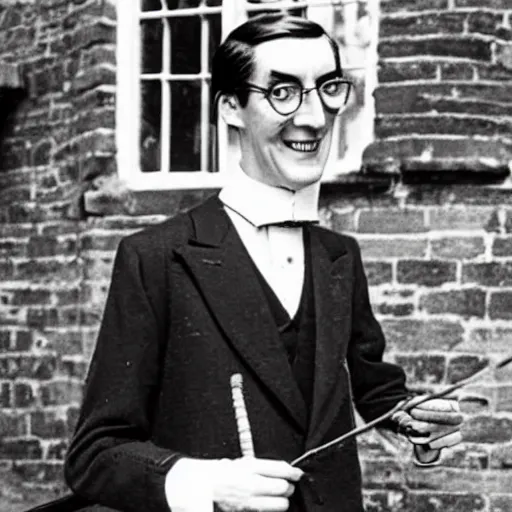 Prompt: a photo of jacob rees - mogg as the childcatcher, chitty chitty bang bang