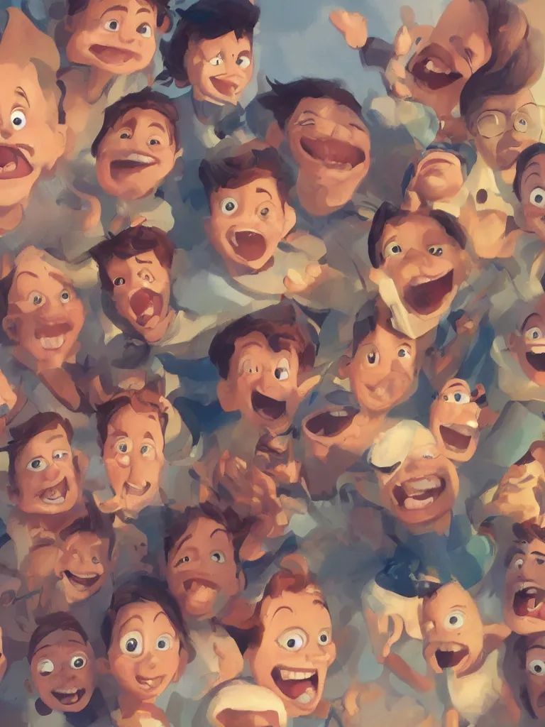 Image similar to happy faces filling the screen, by disney concept artists, blunt borders, rule of thirds, beautiful light