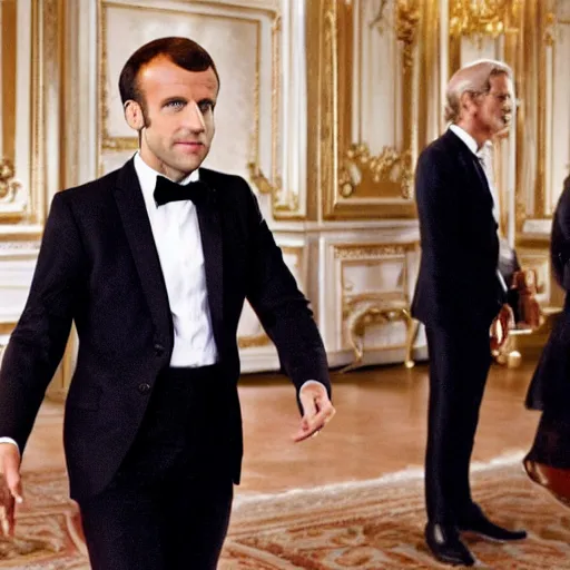 Prompt: photo of emmanuel macron in back to the future movie, full body shot, sharp focus, award - winning