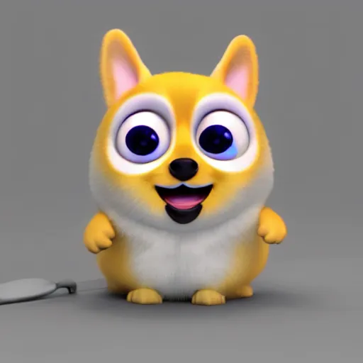 Image similar to cute happy corgi furby, pixar, 3 d render, concept art