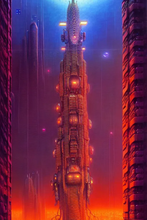 Prompt: a giant thai architecture city bladerunner mecha, tim hildebrandt, wayne barlowe, bruce pennington, donato giancola, trending on artstation, cinematic composition, beautiful lighting, hyper detailed, 8 k, oil on canvas