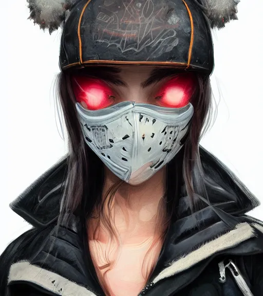 Image similar to a girl wearing a jacket, mask, punk outfit, highly detailed, digital painting, artstation, concept art, smooth, sharp focus, illustration