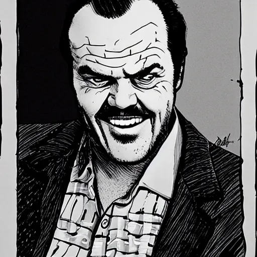 Image similar to a portrait of Jack Nicholson drawn by Robert Crumb