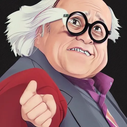 Prompt: anime key visual of danny devito by phil noto ( 2 0 2 2 )