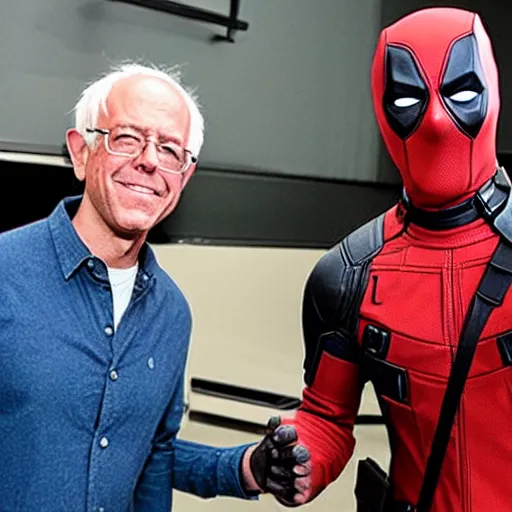 Prompt: deadpool hanging out with berniesanders