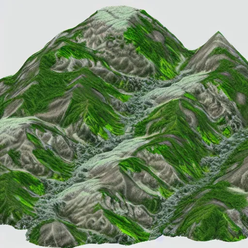 Prompt: a computer generated image of a mountain landscape, an ambient occlusion render by miyamoto, polycount, ecological art, prerendered graphics, made of vines, ambient occlusion