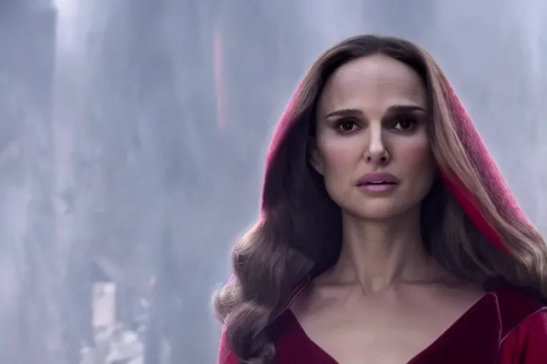 Image similar to film still of Natalie Portman as Wanda Maximoff Scarlett Witch in Wandavision