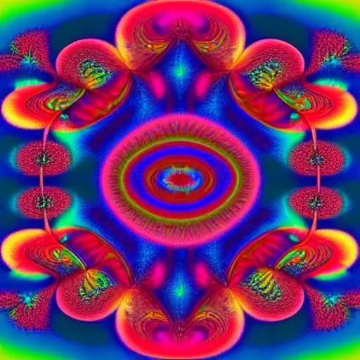 Prompt: psychedelic 3 d mandelbrot fractal suspended in the void