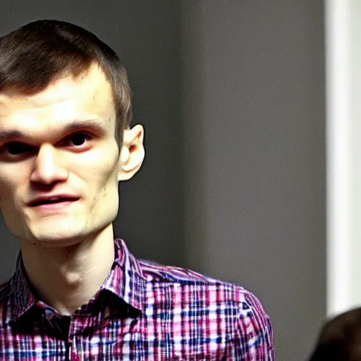 Prompt: a fbi raid at vitalik buterin house, the house is full of computers and bread crumbs