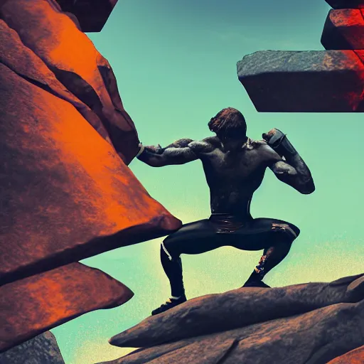 Prompt: aesthetic digital art of a Ninja warrior fighting The Rock, trending on artstation