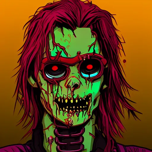 Image similar to cyberpunk zombie, sharp lines, digital, artstation, colored in