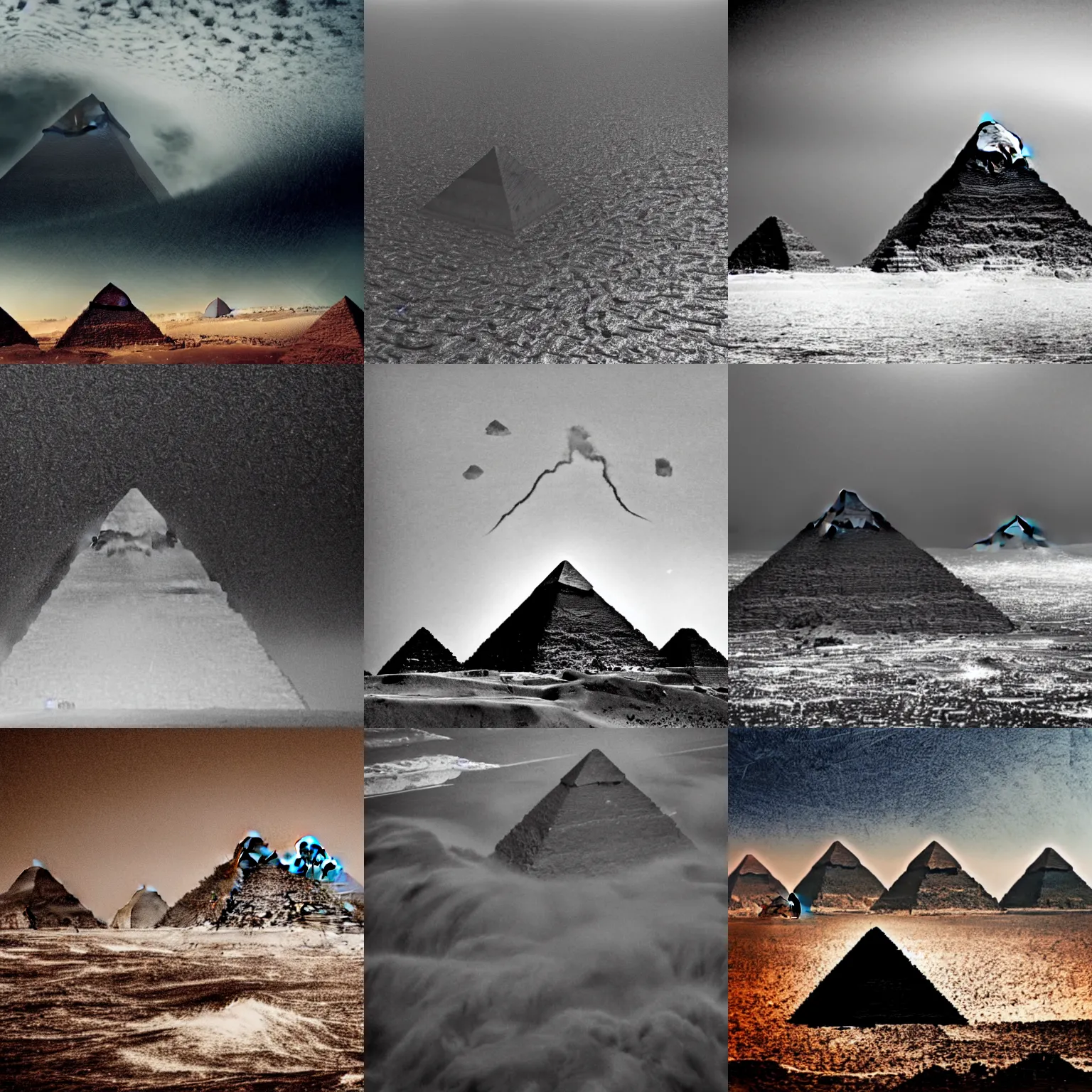 Prompt: the pyramids of giza in the middle of a massive tsunami wave, a stock photo by jean colombe, shutterstock contest winner, symbolism, stockphoto, stock photo, ominous vibe