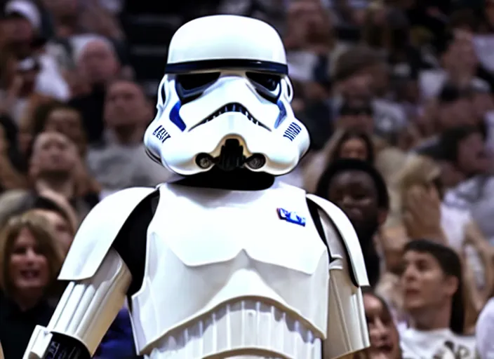 Image similar to ESPN still of Storm trooper playing in the nba playoffs live on espn, 4k