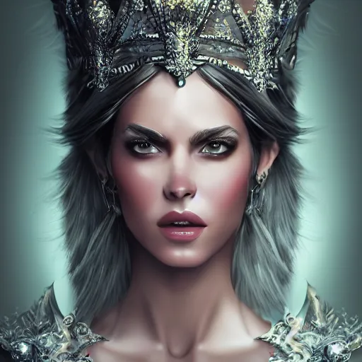 Image similar to stunning portrait of a fantasy queen, concept art, elegant, intricate, 8k