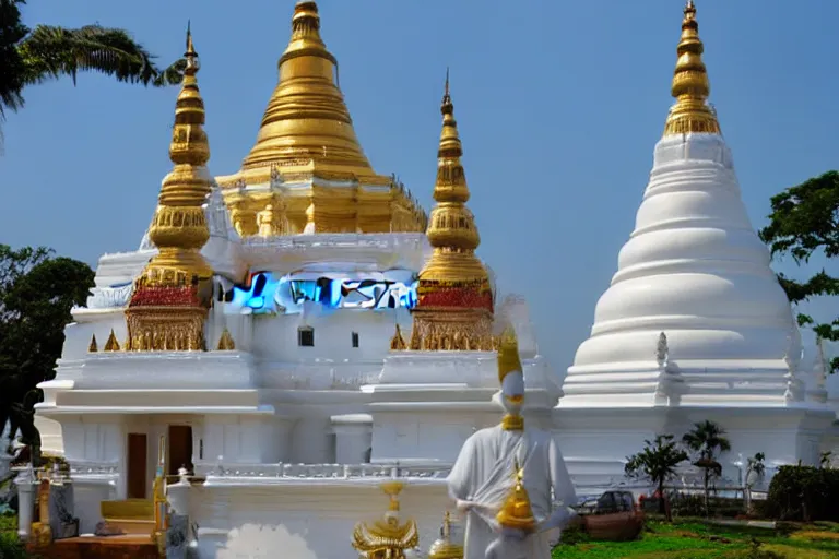 Image similar to sri lankan temple with white stupa, drawn by hayao miyazaki