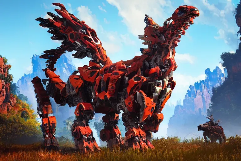 Image similar to fireclaw machine mecha animal beast robot of horizon forbidden west horizon zero dawn bioluminiscence global illumination ray tracing hdr fanart arstation by sung choi and eric pfeiffer and gabriel garza and casper konefal