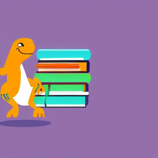 Prompt: dinosaur with books for scales, cartoon artwork, logo, clean design, minimalist