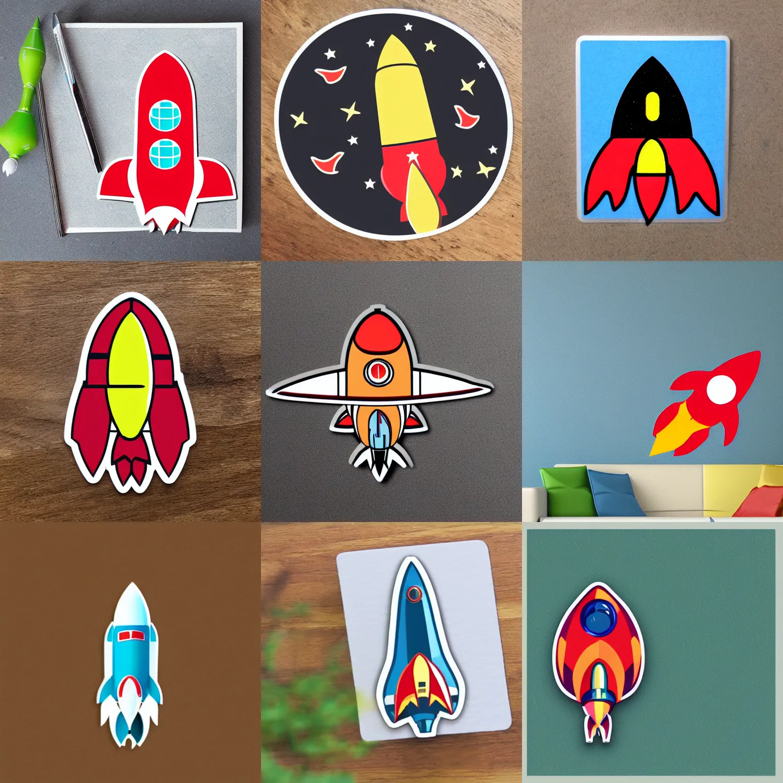Prompt: a sticker of a rocket ship, online